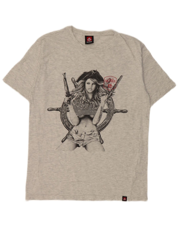 Camiseta masculina estampada Saltrock Top grande algodão manchado cinza