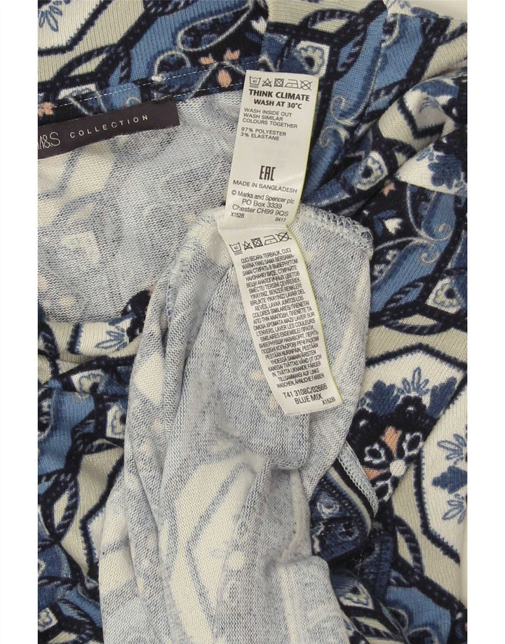 Túnica feminina Marks & Spencer manga 3/4 Reino Unido 12 azul médio geométrico