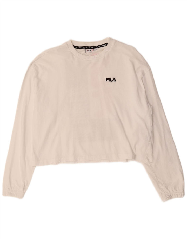 Fila Womens Crop Graphic Top Manga Longa Reino Unido 14 Médio Algodão Branco