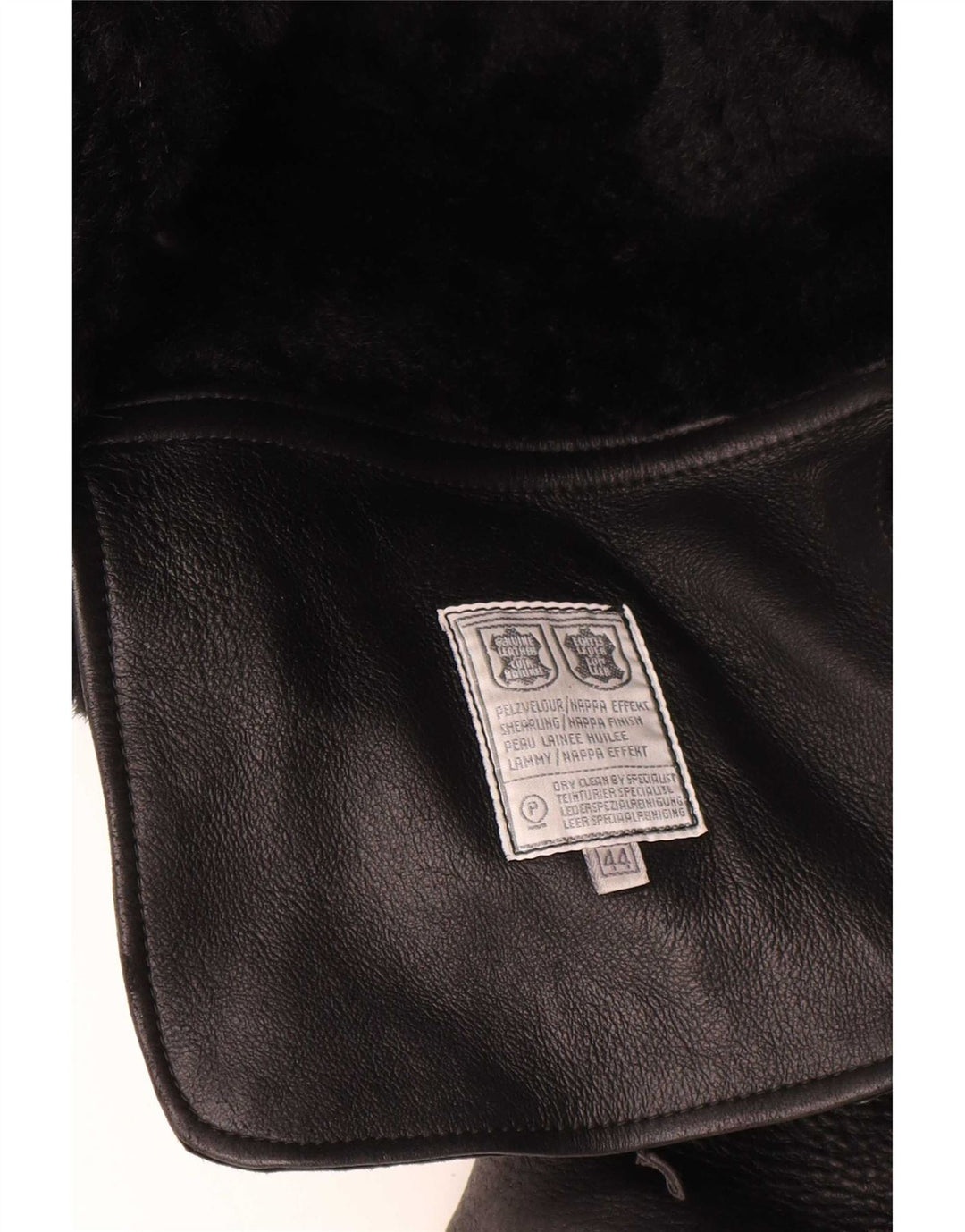 Jaqueta feminina vintage de shearling de grandes dimensões IT 44 couro preto médio