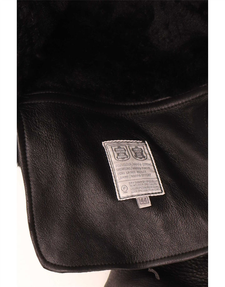 Jaqueta feminina vintage de shearling de grandes dimensões IT 44 couro preto médio