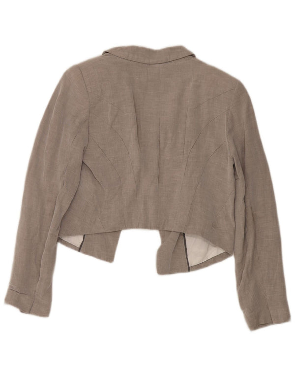 Zara Womens Open Crop Blazer Jacket Reino Unido 12 Médio Algodão Cinza
