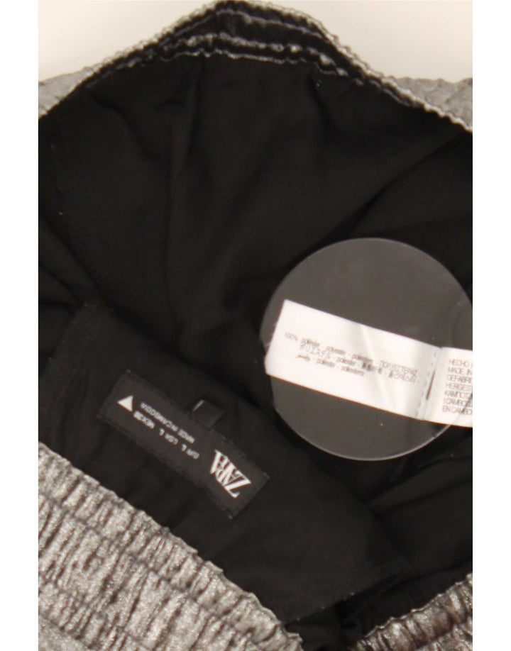 Zara Calça feminina de perna larga grande W30 L31 poliéster prateado