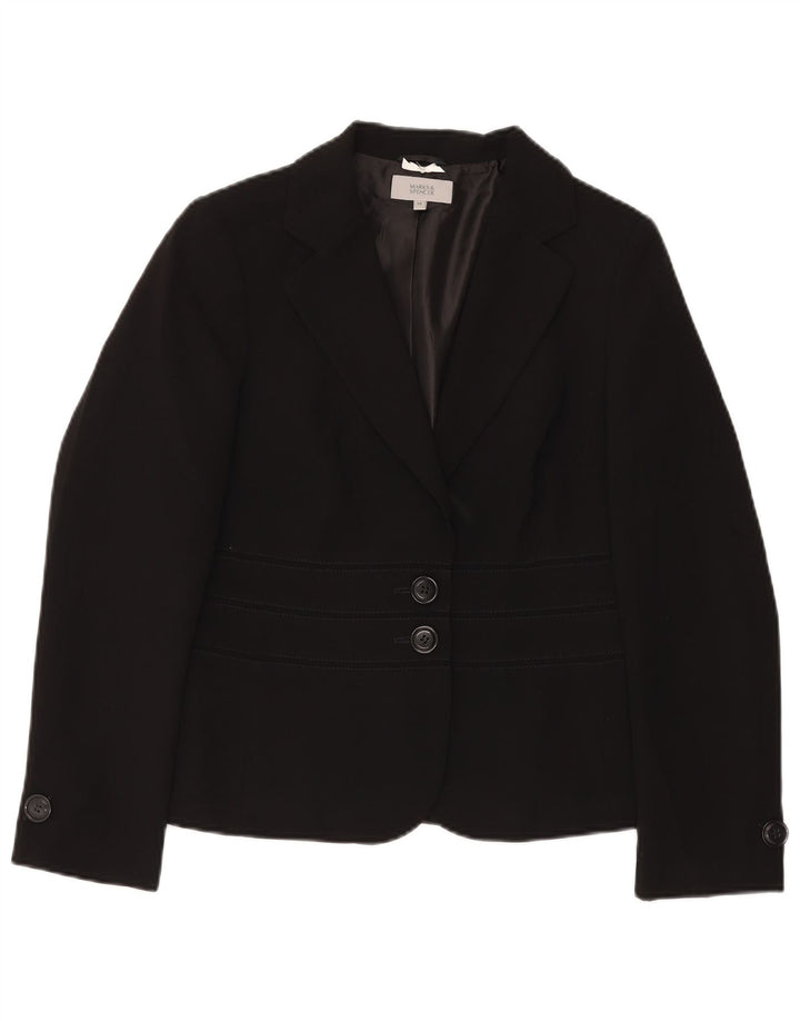 Jaqueta blazer feminina de 2 botões Marks & Spencer Reino Unido 14 poliéster preto médio