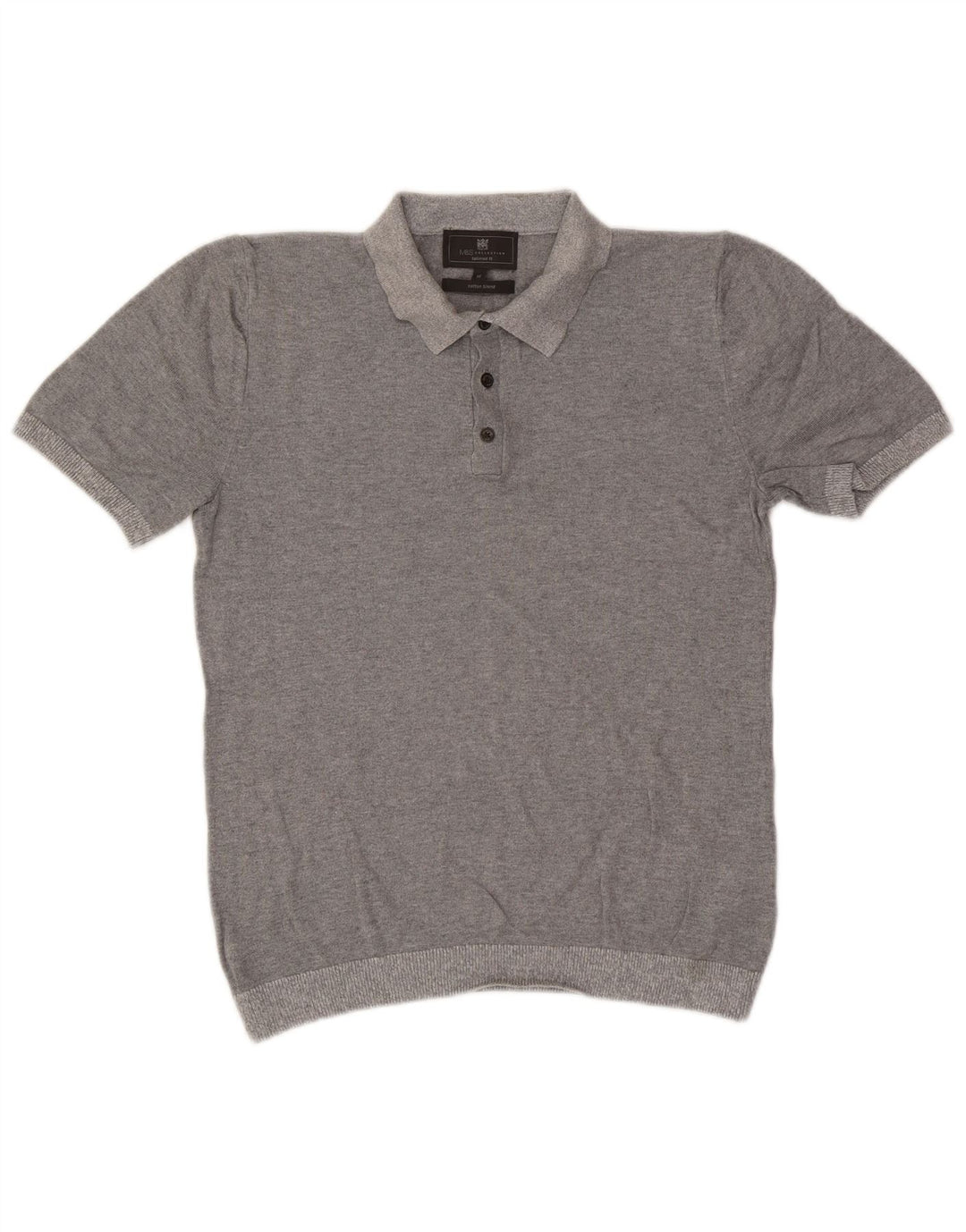 Suéter masculino Marks & Spencer com gola polo sob medida cinza médio