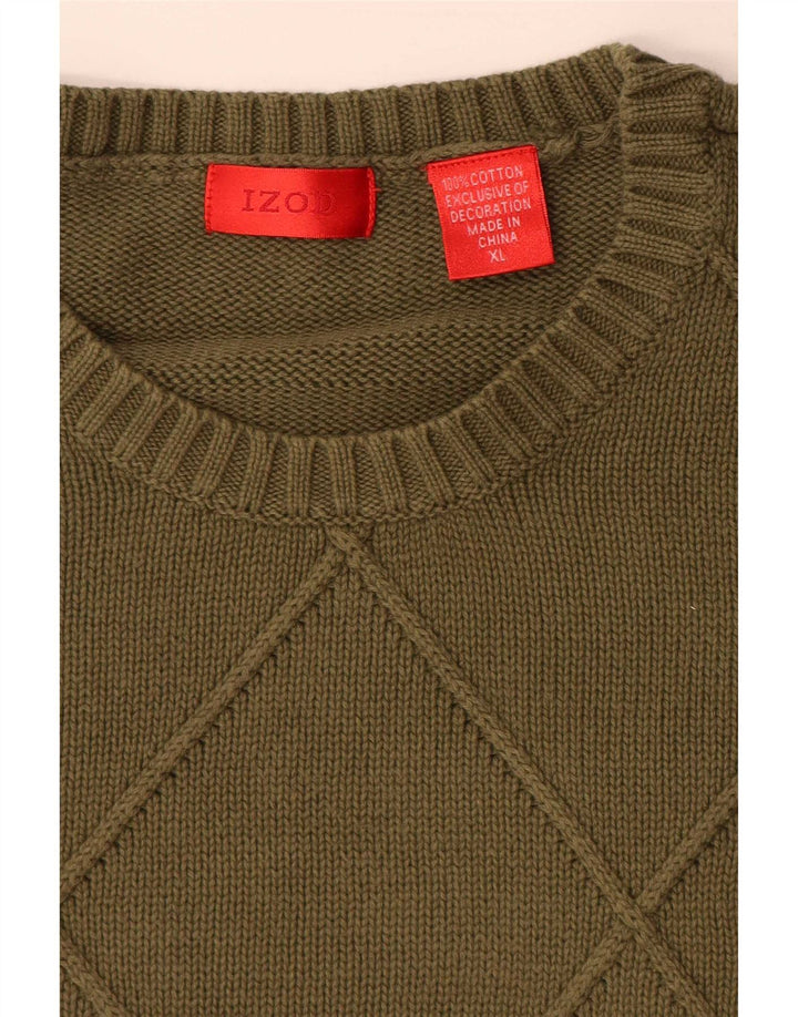 Suéter masculino Izod com gola redonda e algodão cáqui XL