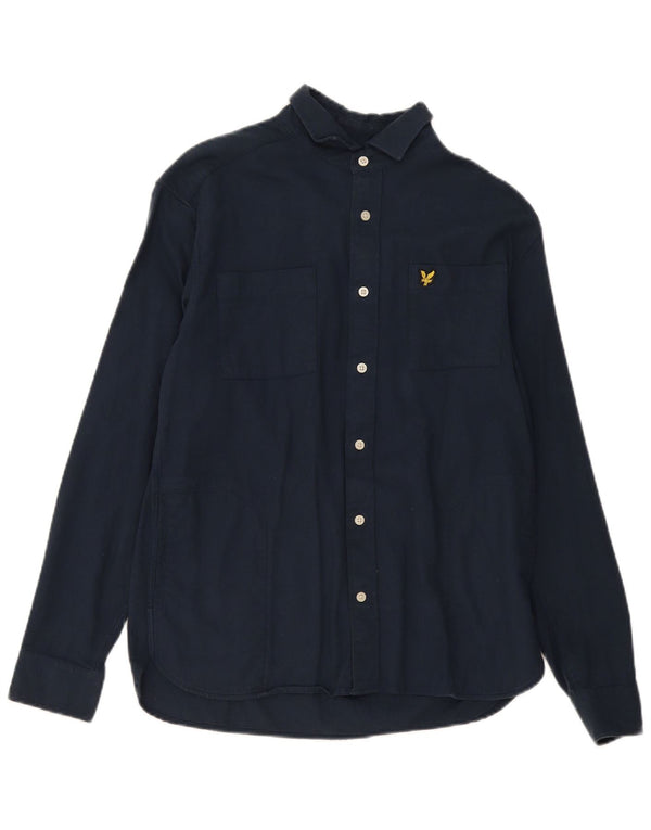 Camisa masculina Lyle & Scott pequena azul marinho algodão