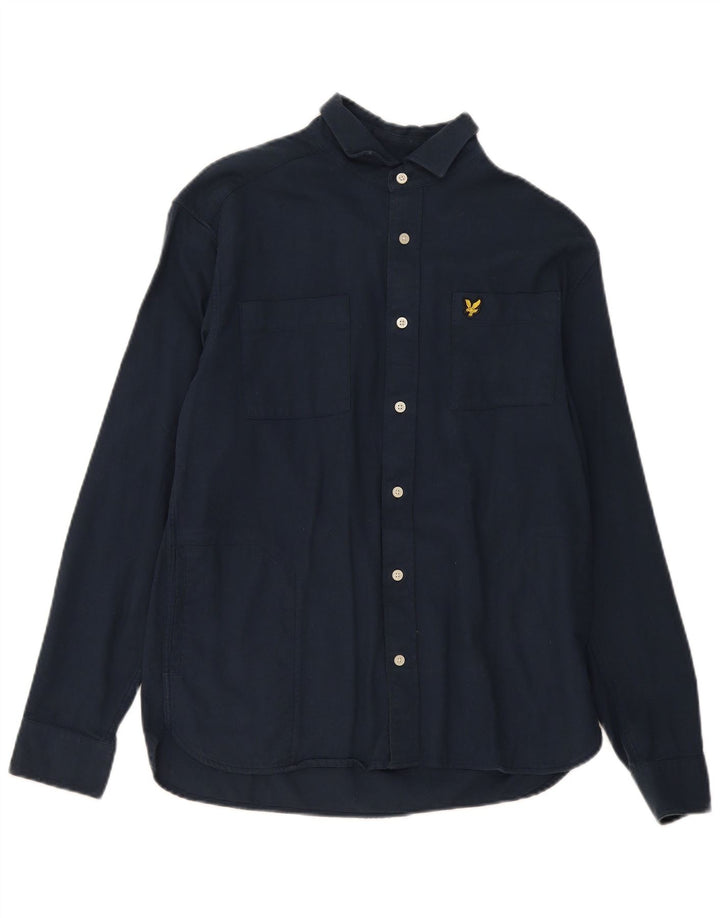 Camisa masculina Lyle & Scott pequena azul marinho algodão