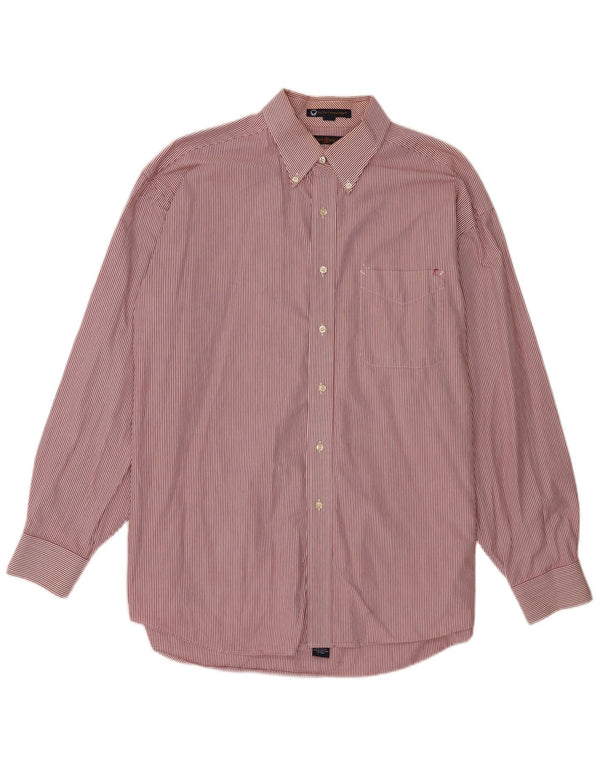Camisa masculina Tommy Hilfiger tamanho 17 XL algodão listrado rosa