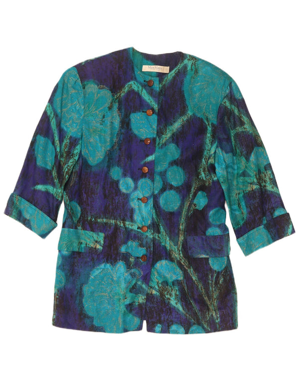 Jaqueta blazer feminina Max Mara manga 3/4 com 7 botões Reino Unido 14 azul médio floral