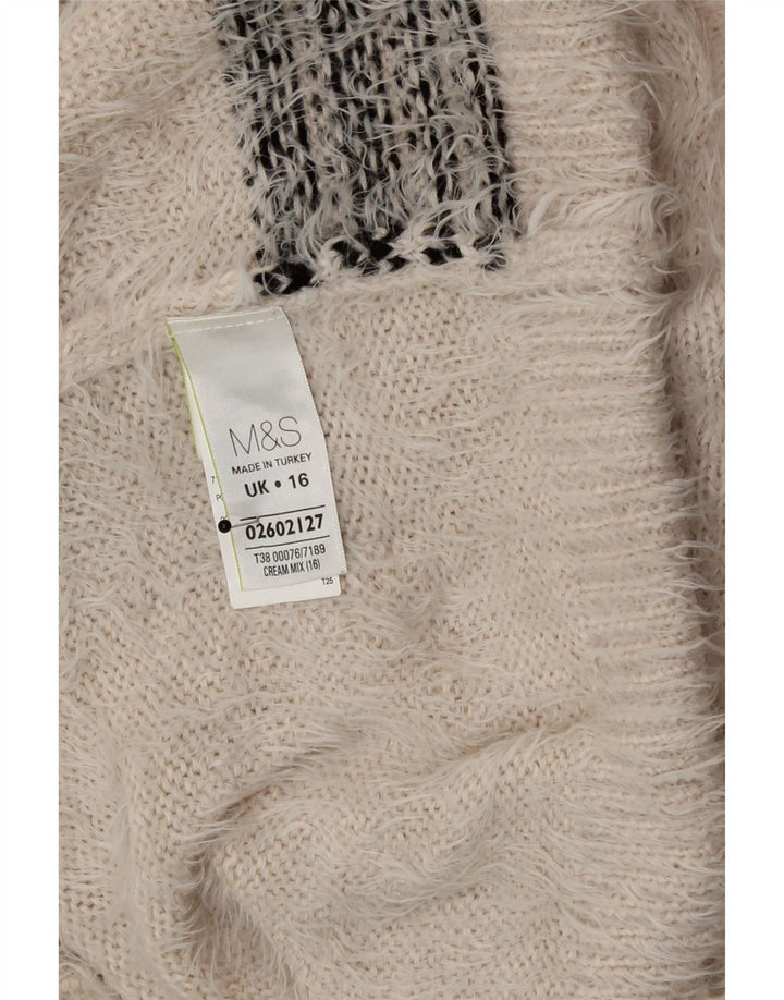 Suéter feminino Marks & Spencer com gola redonda Reino Unido 16 grande xadrez bege