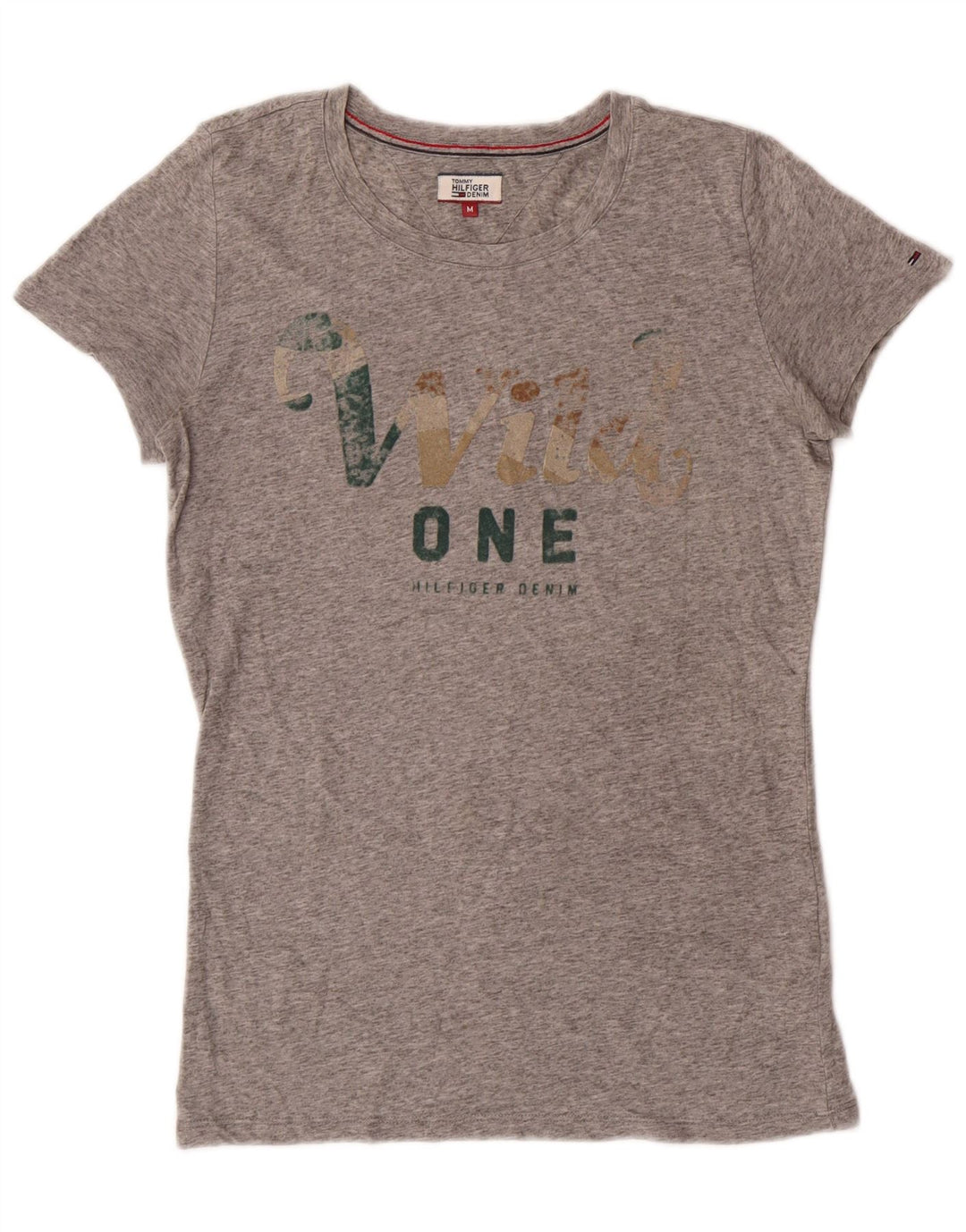 Camiseta feminina Tommy Hilfiger com estampa gráfica UK 12 poliéster cinza médio