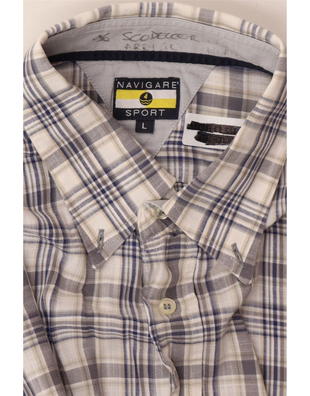 Camisa masculina Navigare de manga curta grande xadrez azul