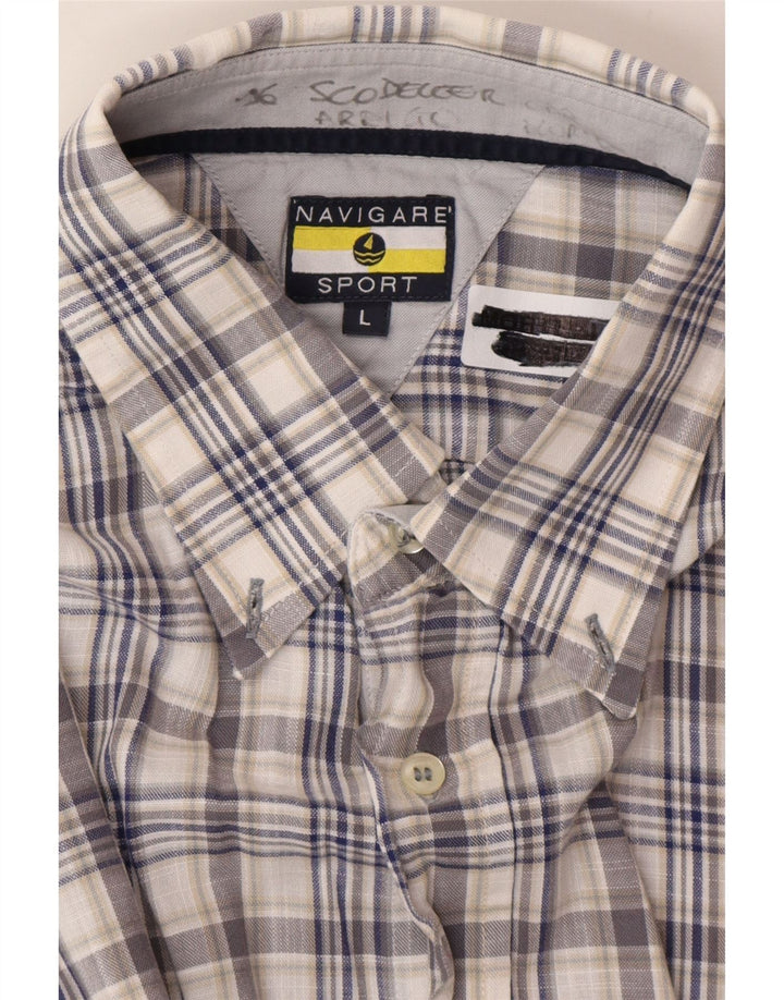 Camisa masculina Navigare de manga curta grande xadrez azul