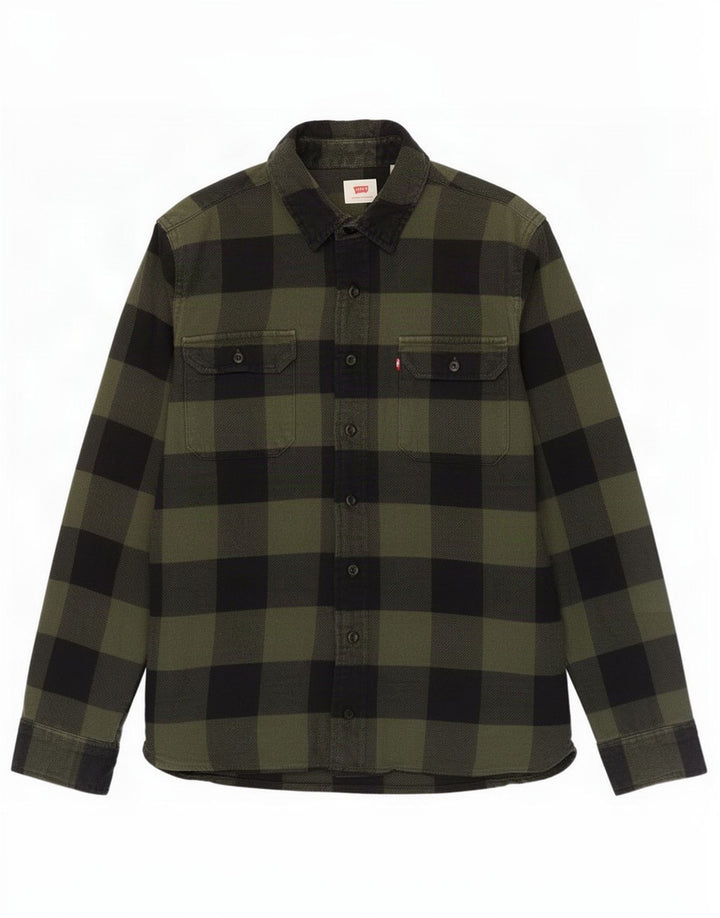 Camisa masculina de flanela Levi's pequena verde xadrez de algodão