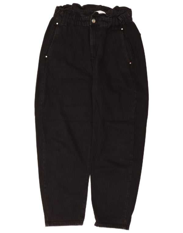 Calça jeans feminina Zara cintura alta cortada UE 38 pequena W28 L25 algodão preto