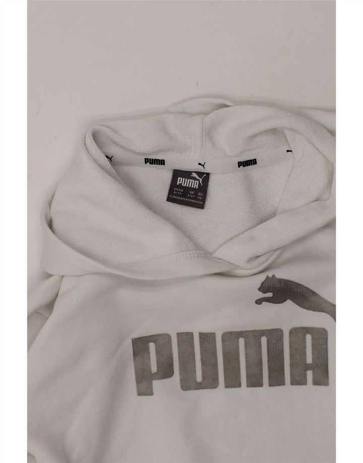 PUMA Girls Graphic Hoodie Jumper 5-6 Years White Cotton Vintage Puma and Second-Hand Puma from Messina Hembry 