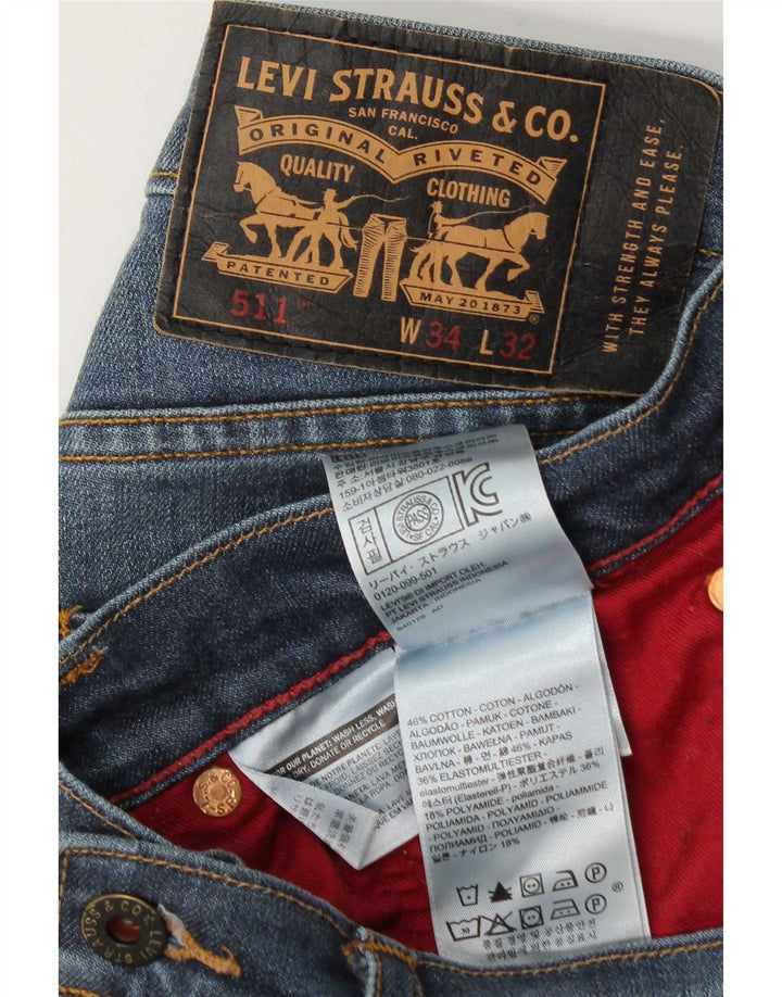 Calça Jeans Levis 511 Slim Masculina W34 L32 Azul Algodão