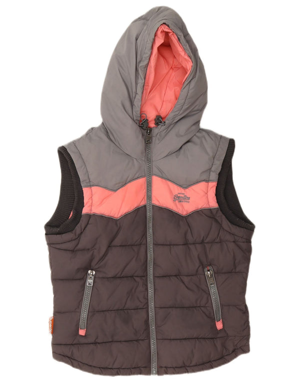 Colete acolchoado com capuz feminino Superdry UK 12 cinza médio Colourblock nylon