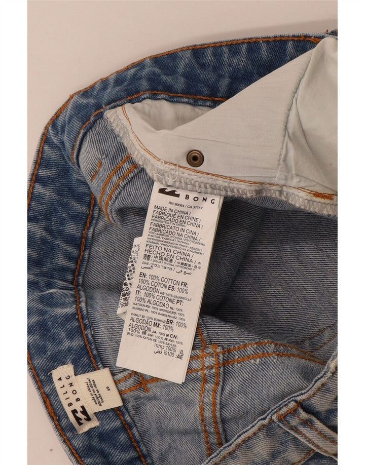 Shorts jeans feminino Billabong desgastado W26 pequeno algodão azul
