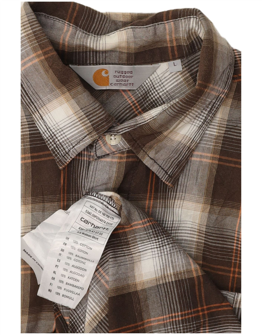 Camisa masculina de manga curta CARHARTT grande algodão xadrez marrom
