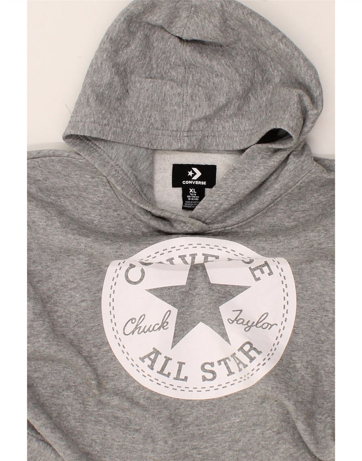 CONVERSE Girls Graphic Hoodie Jumper 13-14 Years XL Grey Cotton Vintage Converse and Second-Hand Converse from Messina Hembry 