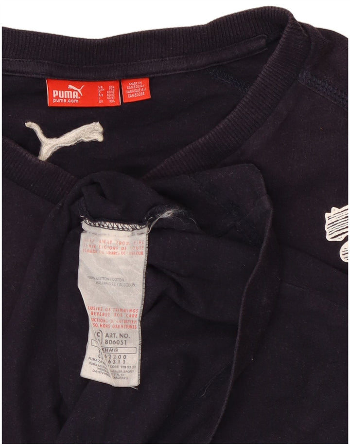 Puma Mens Graphic Top manga comprida 2XL algodão azul marinho