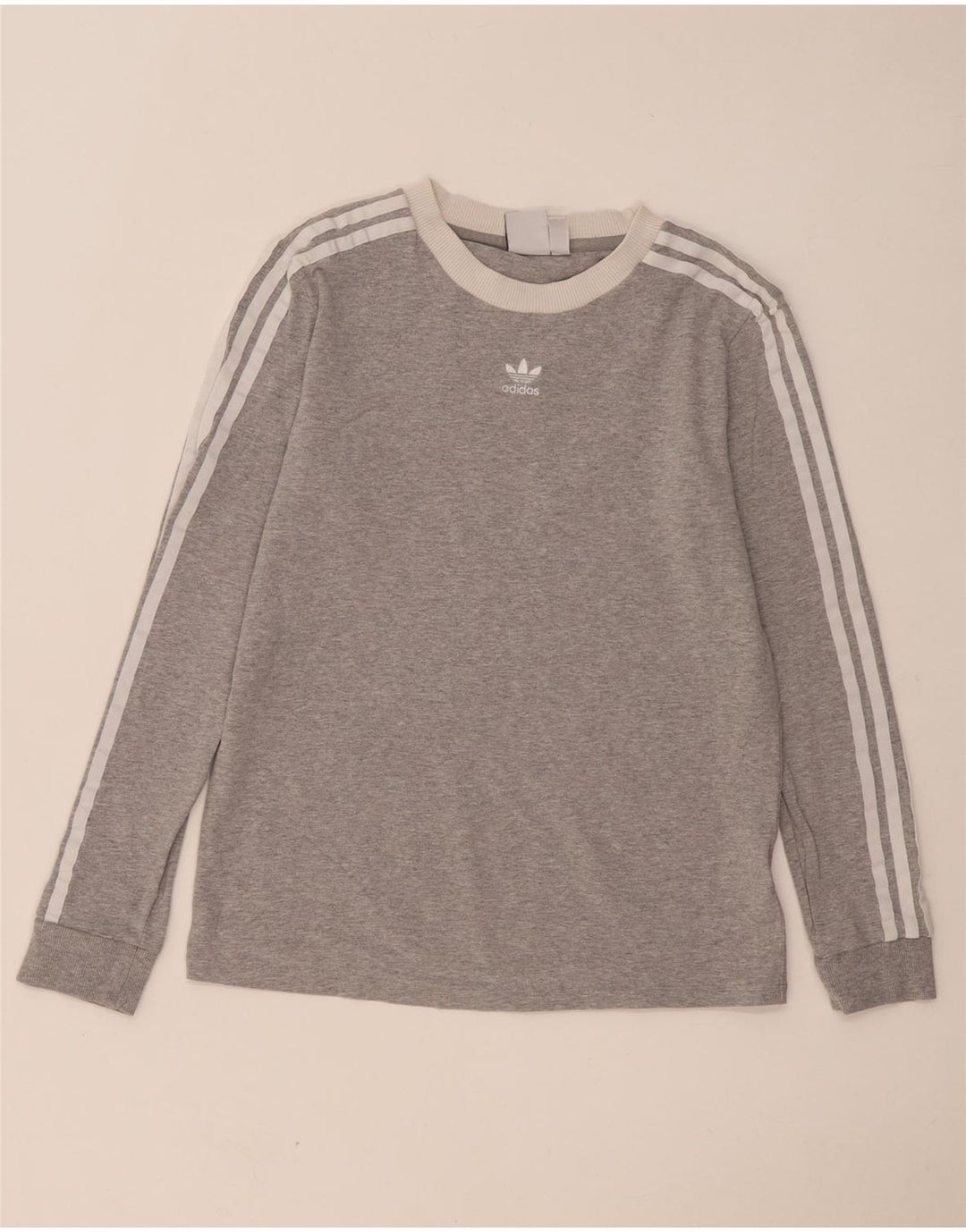 Top feminino Adidas manga comprida UK 12 algodão cinza médio
