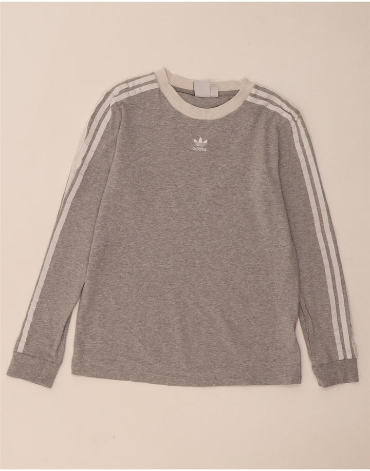Top feminino Adidas manga comprida UK 12 algodão cinza médio