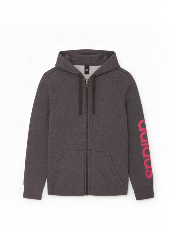 Suéter Adidas feminino com capuz e zíper gráfico UK 8/10 pequeno algodão cinza