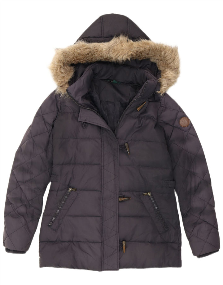 Jaqueta acolchoada com capuz feminino Ralph Lauren UK 6 XS azul marinho poliéster