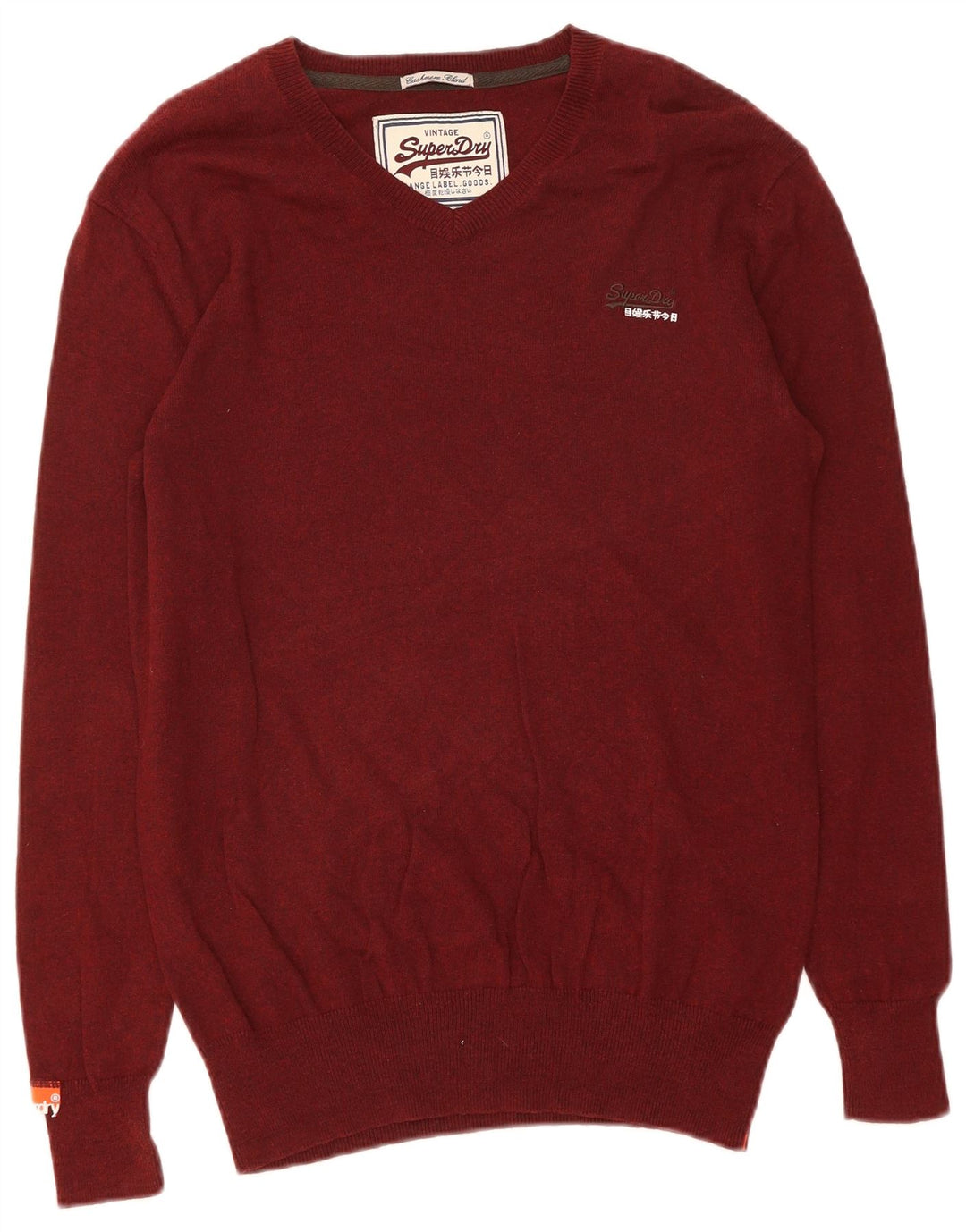 Suéter masculino SUPERDRY com decote em V, algodão marrom médio