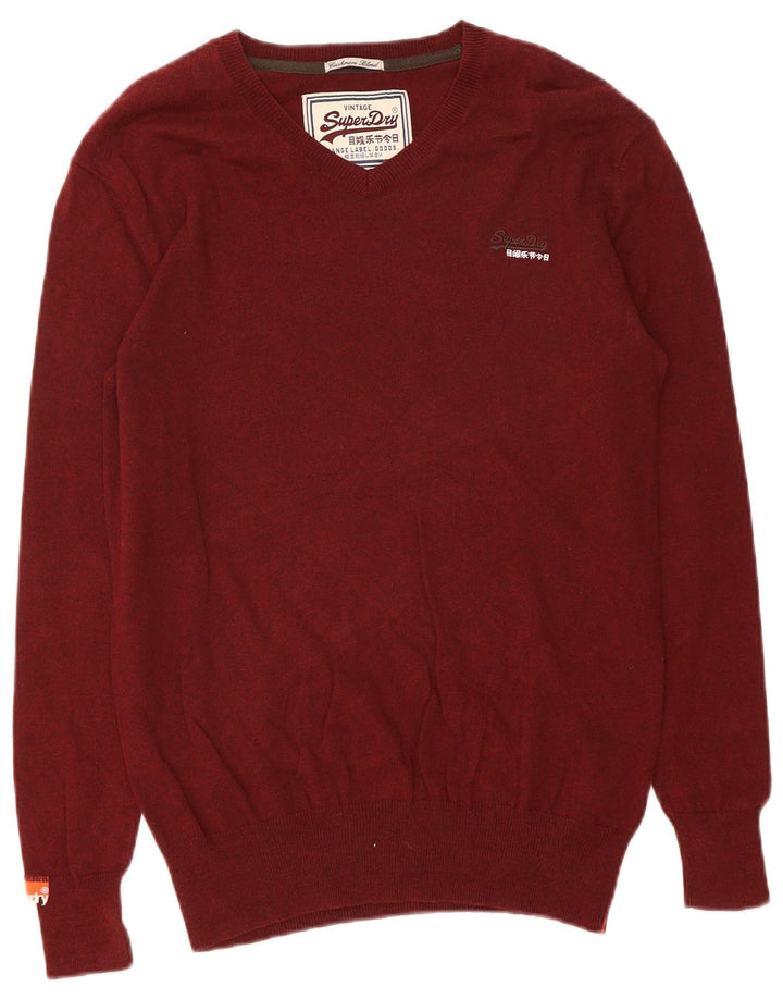 Suéter masculino SUPERDRY com decote em V, algodão marrom médio