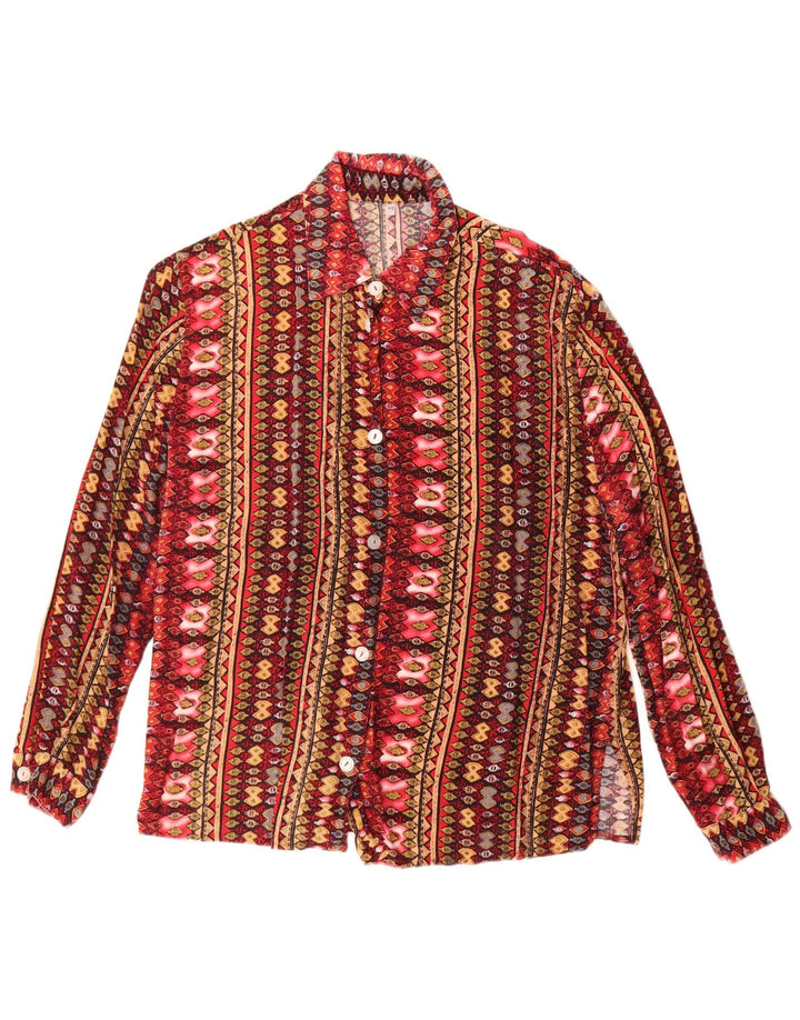 Camisa feminina vintage folgada UE 40 média multicolorida geométrica