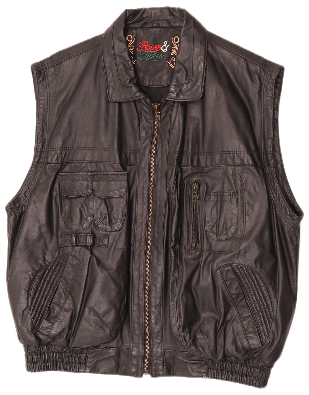 Colete de couro masculino Rover & Lake IT 50 grande preto
