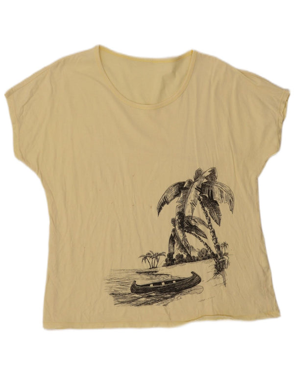 Camiseta feminina vintage com estampa gráfica UK 18 XL algodão amarelo