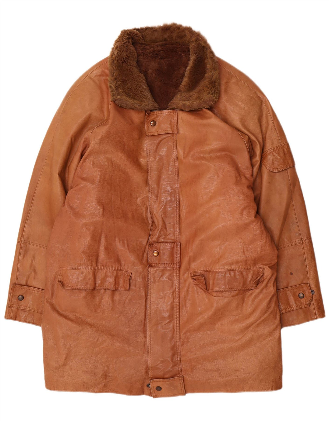 Casaco de couro Sherpa masculino Mirella Reino Unido 44 2XL couro marrom