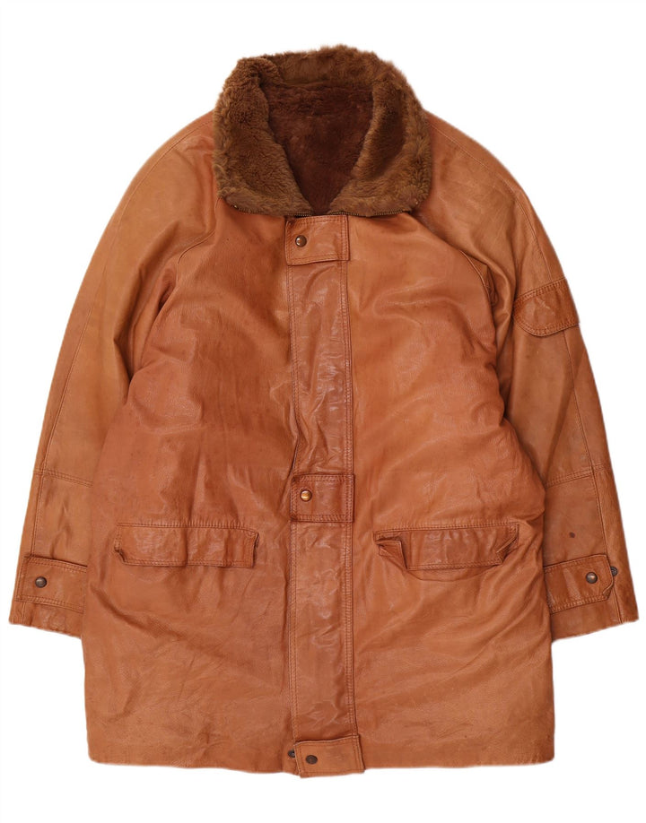 Casaco de couro Sherpa masculino Mirella Reino Unido 44 2XL couro marrom