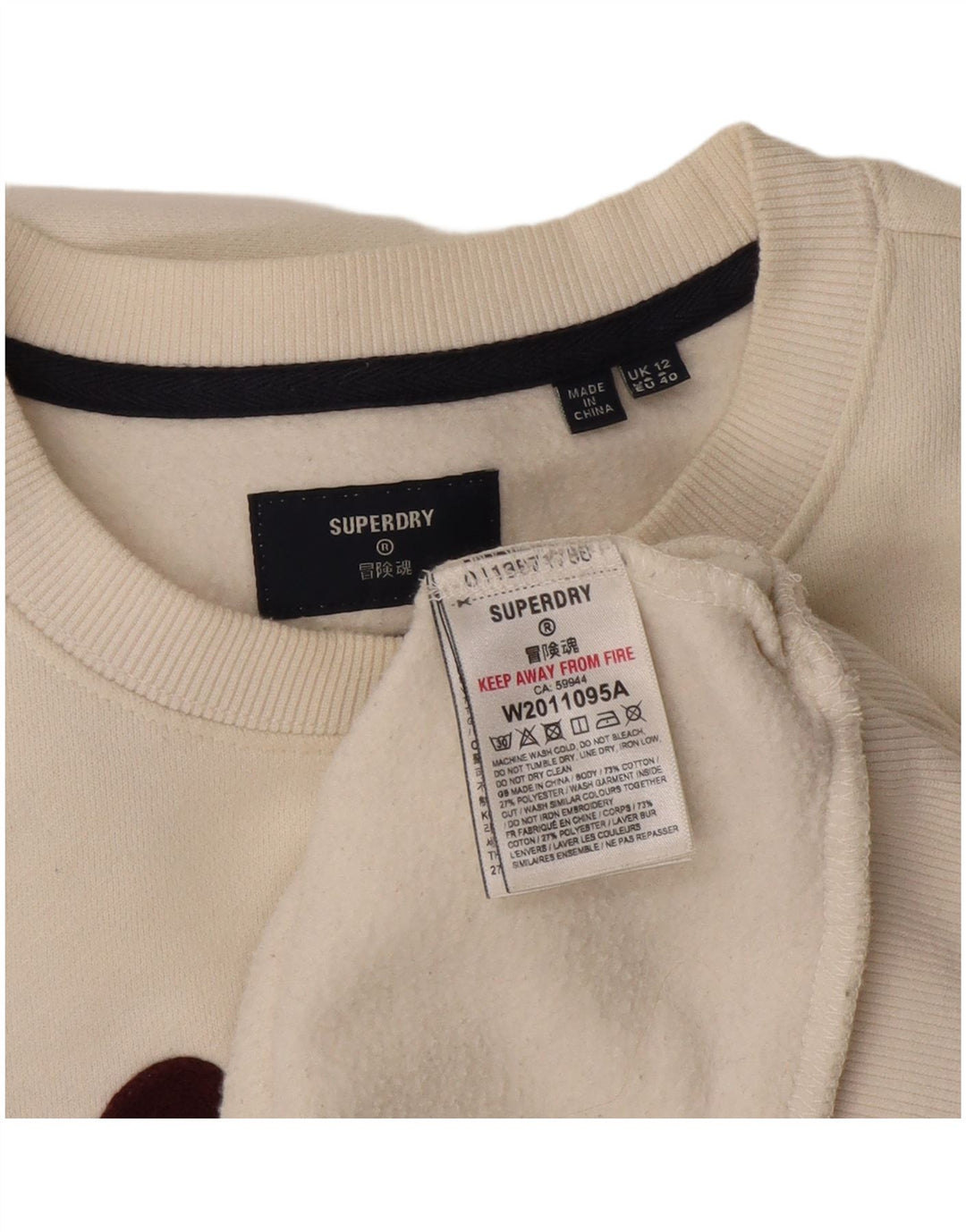 Superdry feminino gráfico oversized moletom jumper UK 12 médio branco