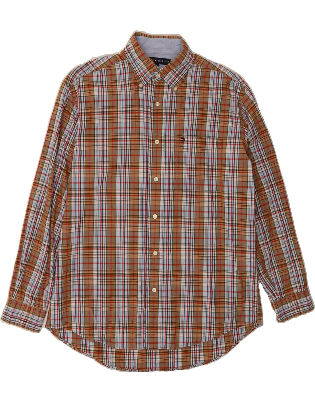 TOMMY HILFIGER Mens Shirt Small Brown Plaid Cotton Vintage Tommy Hilfiger and Second-Hand Tommy Hilfiger from Messina Hembry 