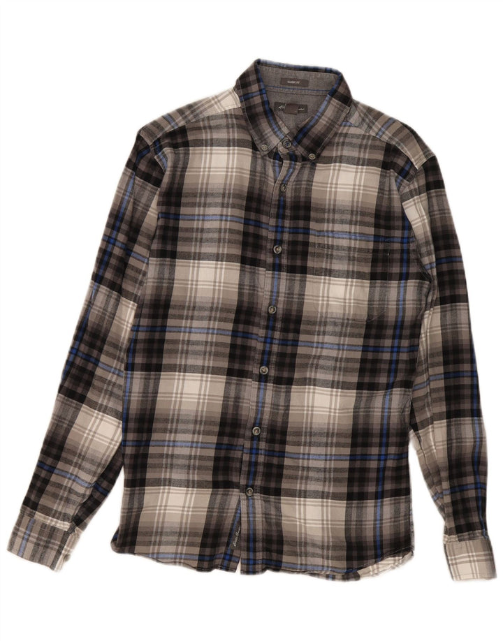 Camisa masculina de flanela Eddie Bauer Classic Fit pequena cinza xadrez algodão