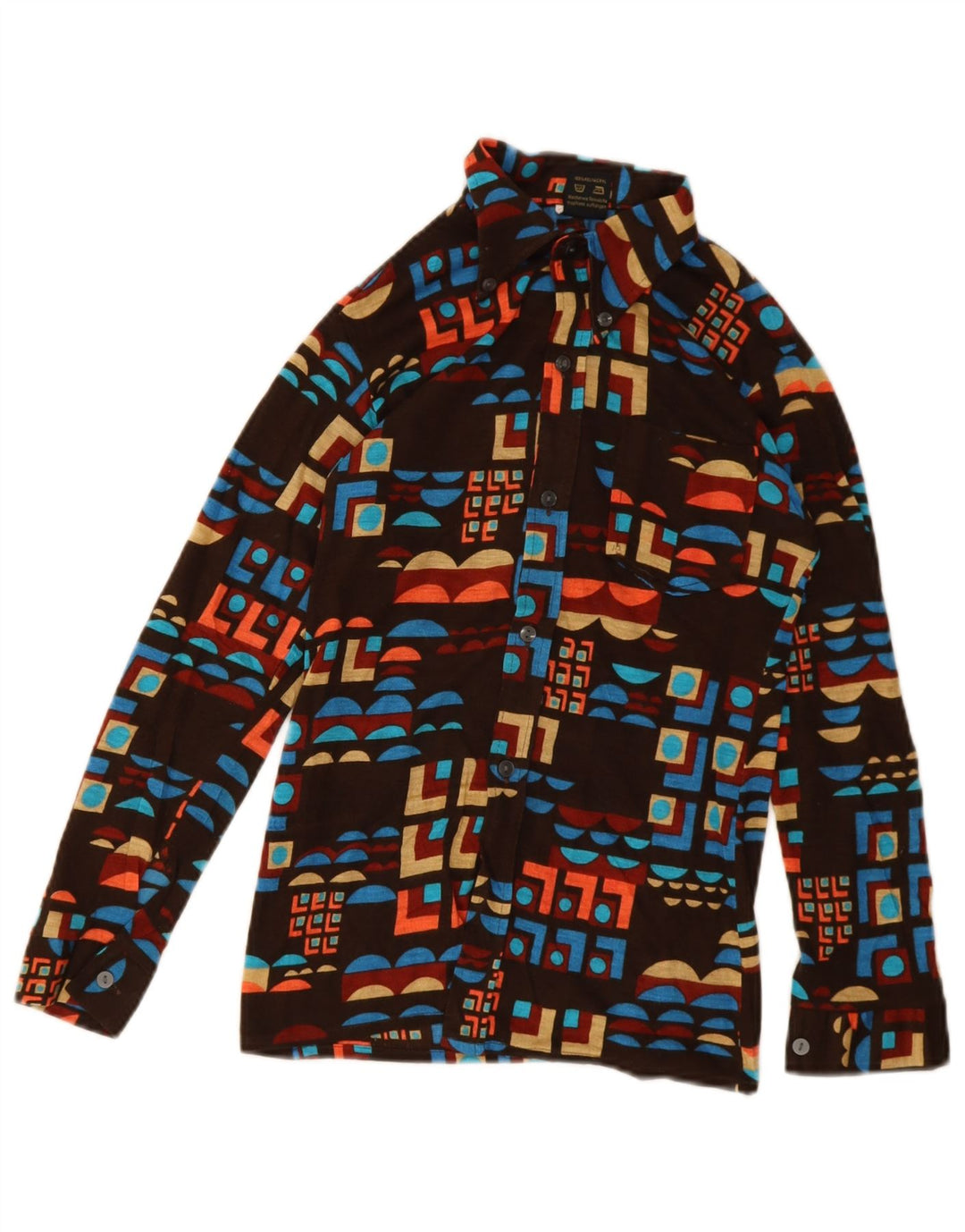 Camisa Vintage Menino 11-12 Anos Marrom Poliacrílico Geométrico