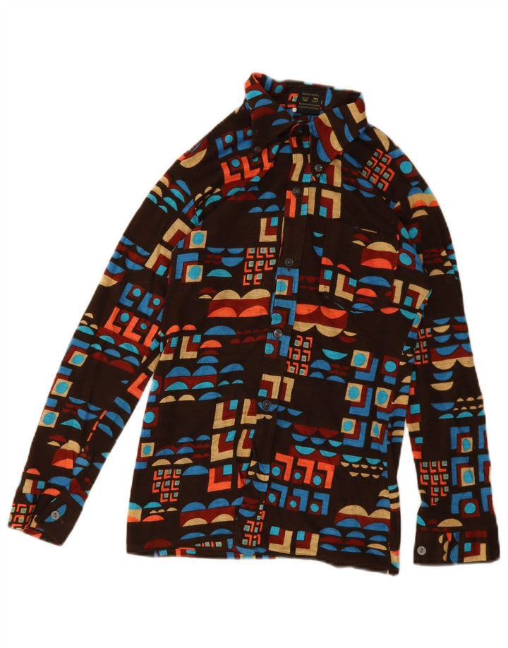Camisa Vintage Menino 11-12 Anos Marrom Poliacrílico Geométrico