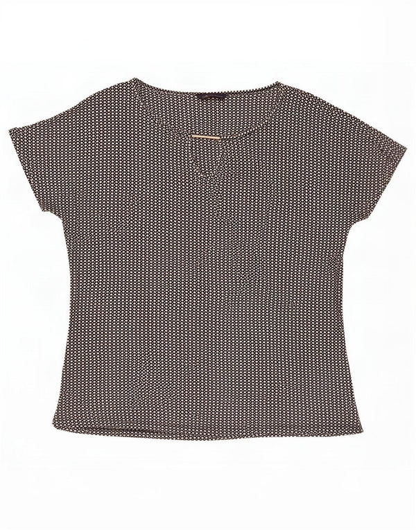 Blusa feminina Marks & Spencer UK 14 grande viscose manchada preta