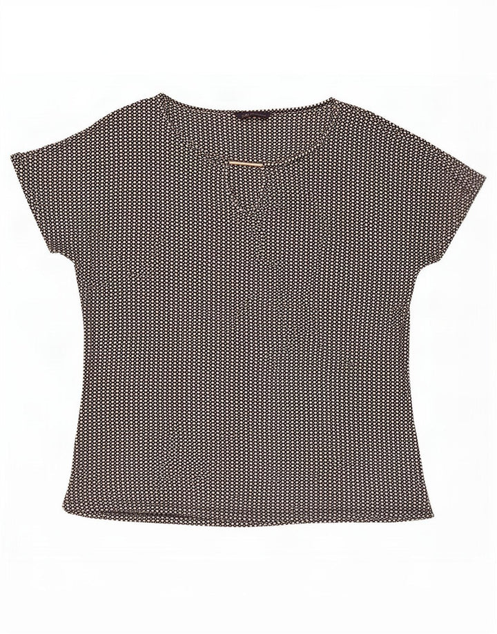 Blusa feminina Marks & Spencer UK 14 grande viscose manchada preta