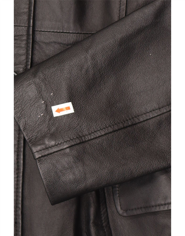 Casaco de couro feminino CAPELLE UK 12 couro preto médio