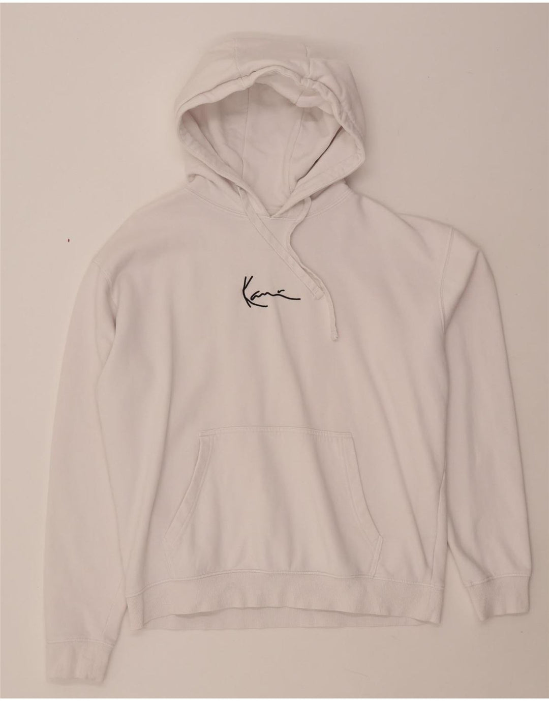 KARL KANI Suéter masculino com capuz gráfico solto e pequeno algodão branco