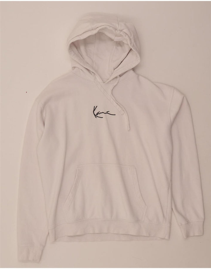 KARL KANI Suéter masculino com capuz gráfico solto e pequeno algodão branco