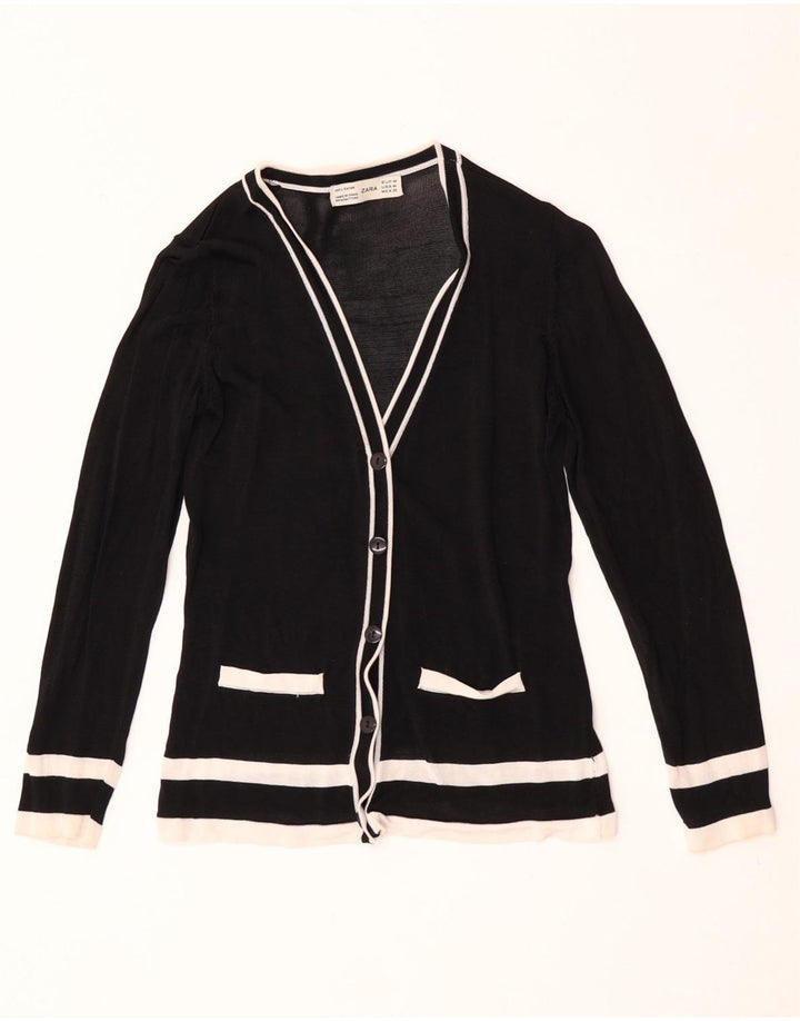 Suéter cardigã feminino Zara UK 12 médio preto colorblock rayon