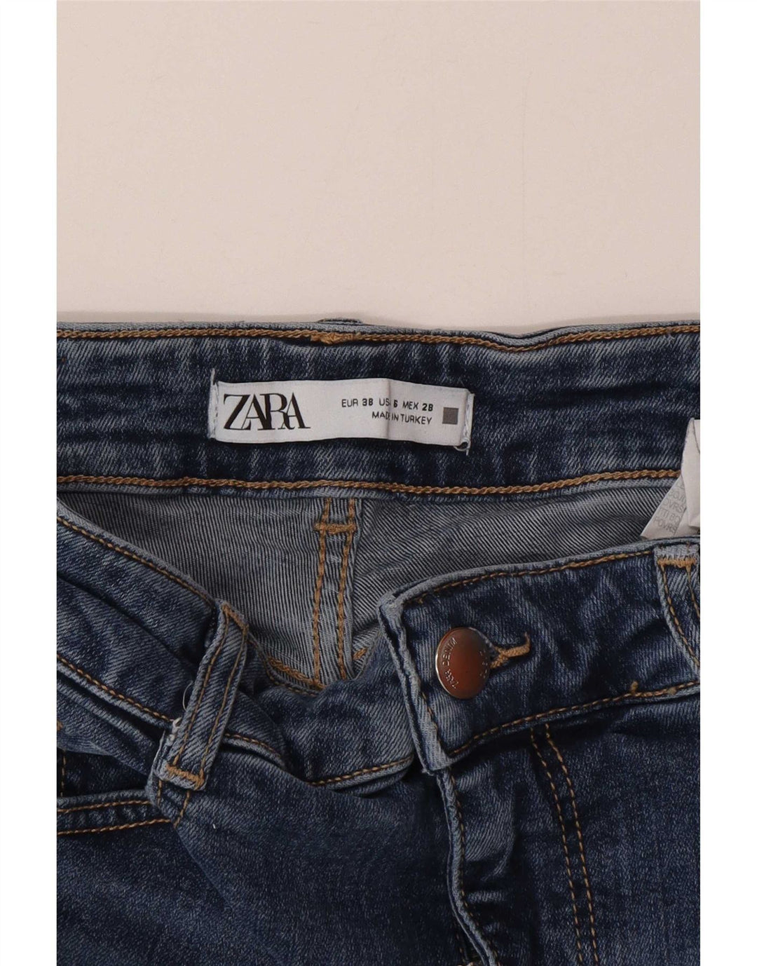 Zara Jeans feminino queimado EU 38 pequeno W28 L32 algodão azul